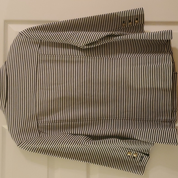 CAbi 823 Nautical Double Breasted Jacket Navy White Striped Jack size La… - Picture 8 of 12